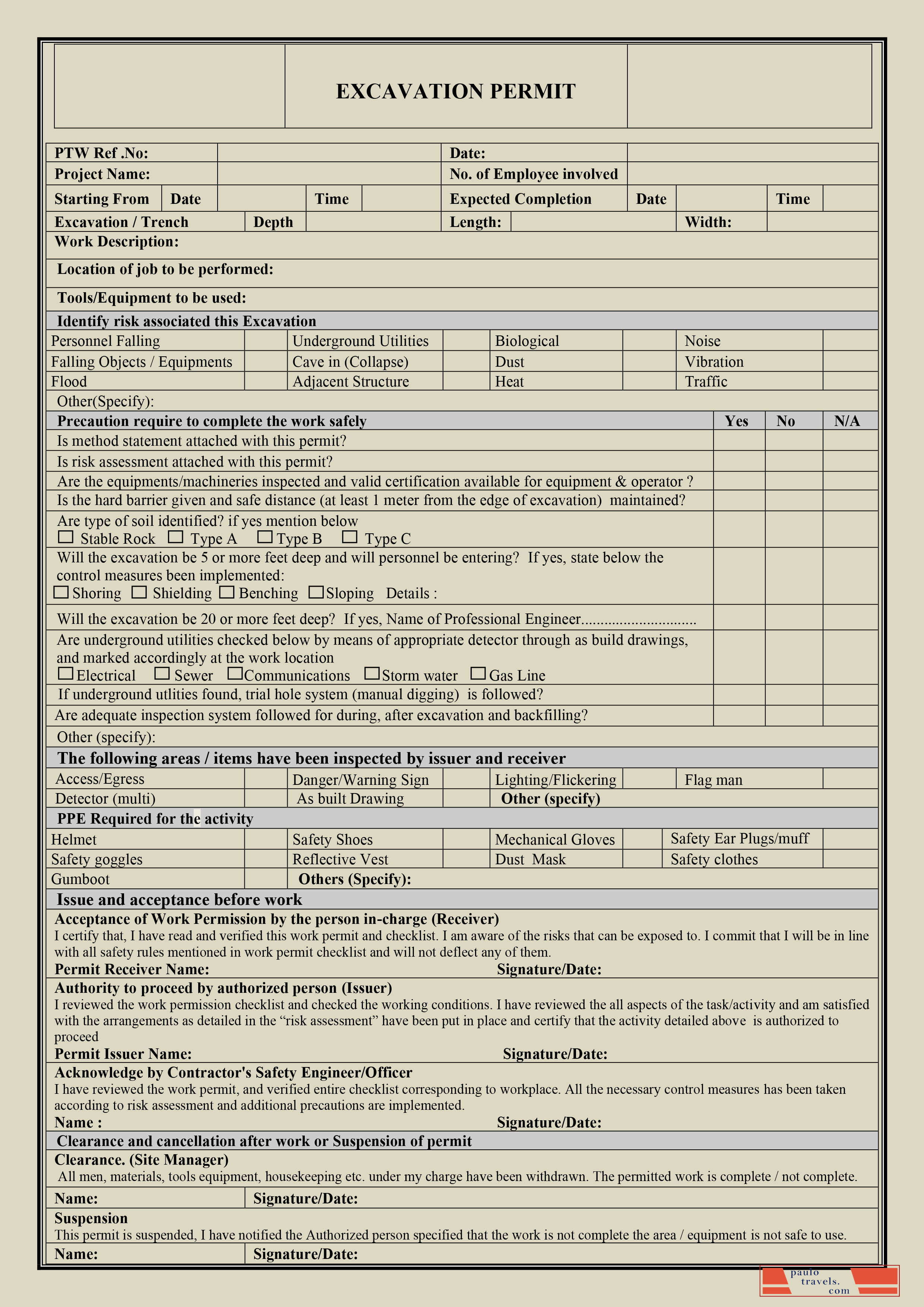 Excavation work permit